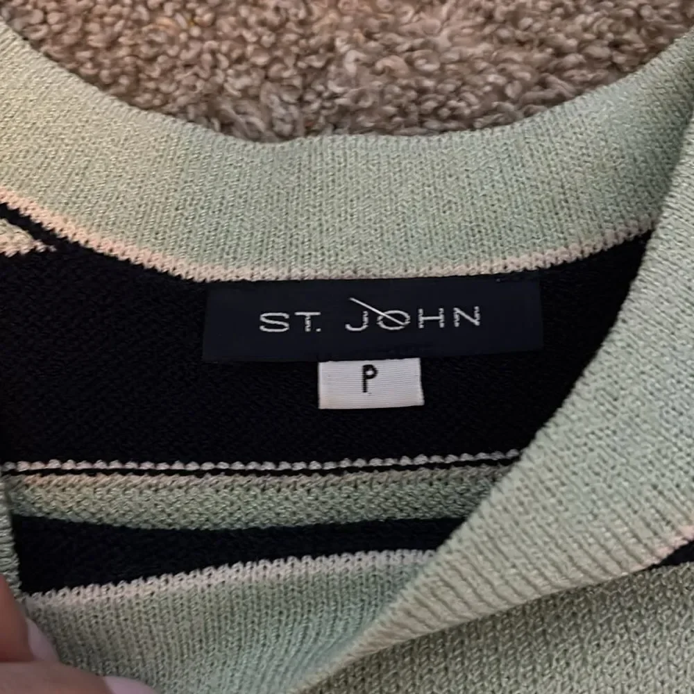 St. John Knit Tank Top Crop Striped Sleeveless Wool Knit Shirt mint and black sm